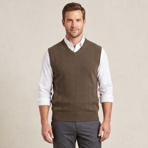 Weatherproof Men‎ Large Brown Sweater Vest V-Neck Cable Knit Acrylic Layering